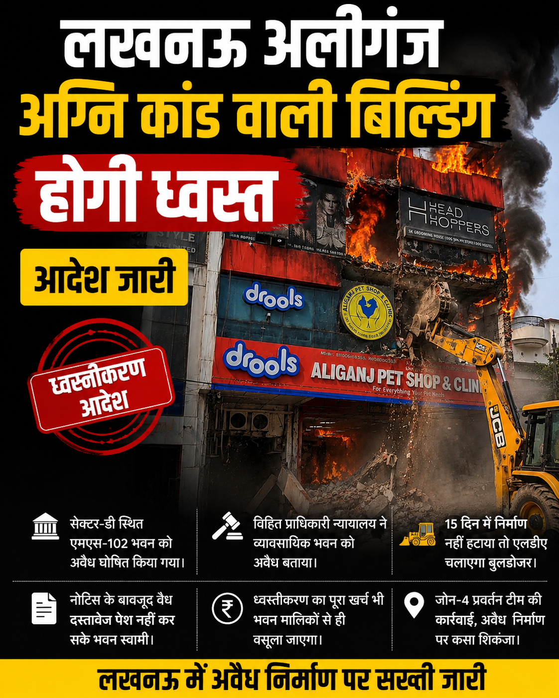 अलीगंज अग्निकांड के बाद एलडीए का बड़ा एक्शन, अवैध बिल्डिंग पर जारी हुआ ध्वस्तीकरण आदेश